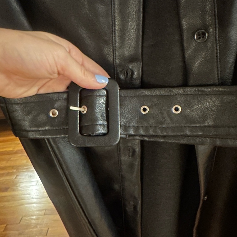 AQUA Black Faux Leather Belted Dress - Picture 3 of 4